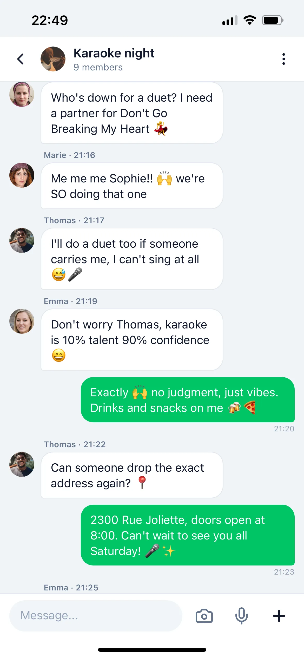 Discussion de groupe d'un événement dans JoinSpot